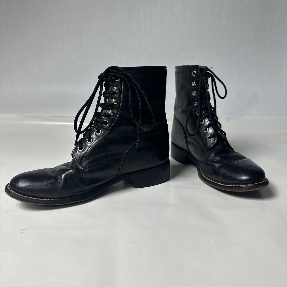 Justin Boots Women’s L506 Combat Boots Vintage Black Leather Lace-Up Size 5.5D